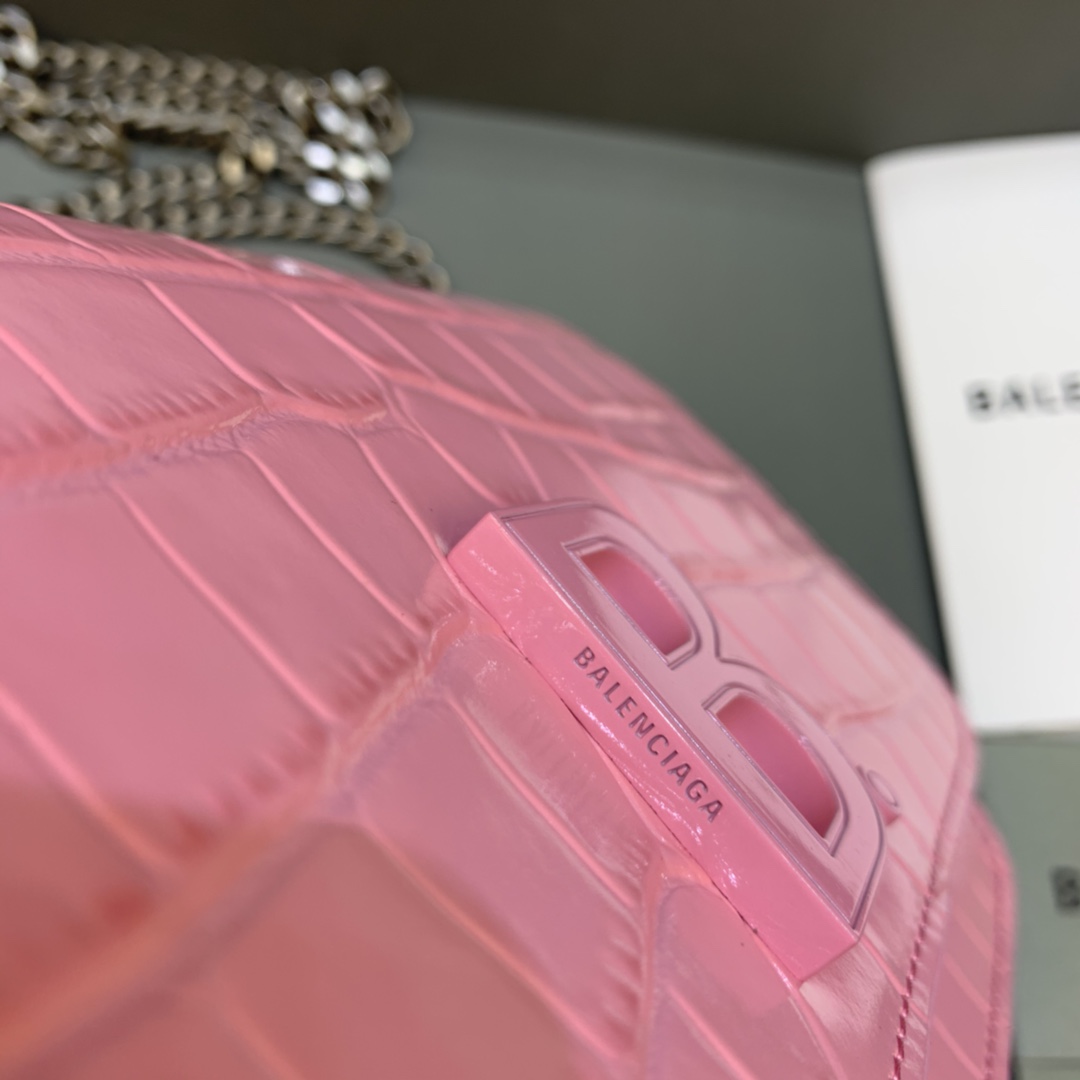 Balenciaga Small Woc Wallet With Chain Crocodile Embossed Shoulder Bag Pink